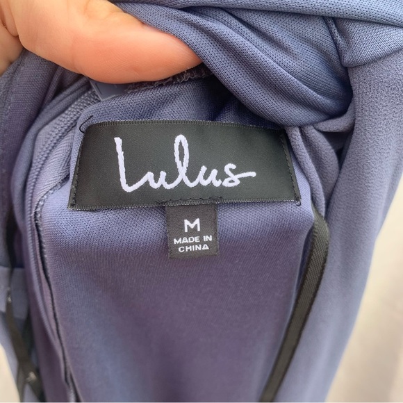 Lulu’s Bridesmaid Maxi Dress In Love Forever Granite Blue Lace-Up High-Low - Picture 7 of 11